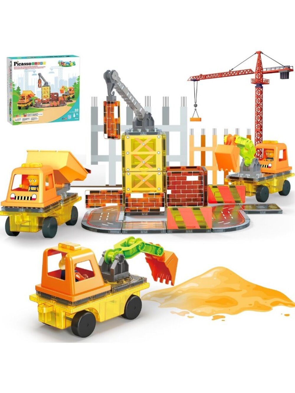 Magnetic Building Tiles Set - 5-in-1 Vehicle Construction Toys for Ages 3